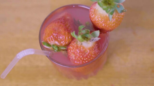 Close up on a strawberry drink. Drink for the summer.