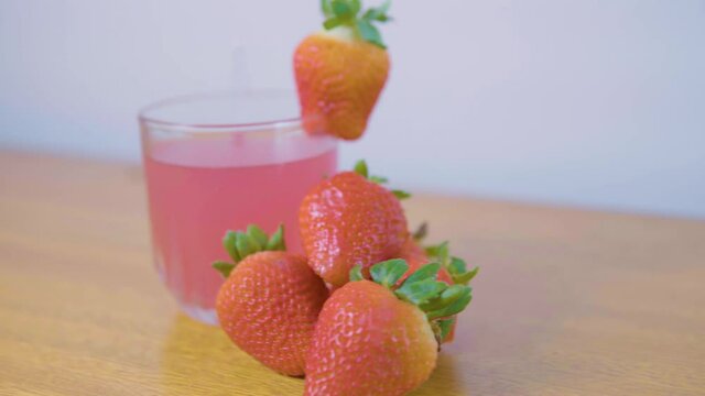 Close up on a strawberry drink. Drink for the summer.