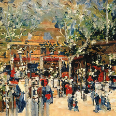 Naklejka premium A non-existent landscape. Oil painting on canvas. Modern painting in a retro style based on the works of Van Gogh.