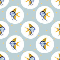 Sea fish pattern. Seamless polka dot marine vector illustration.