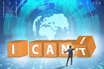 Determination concept with rotating cubes and businessman