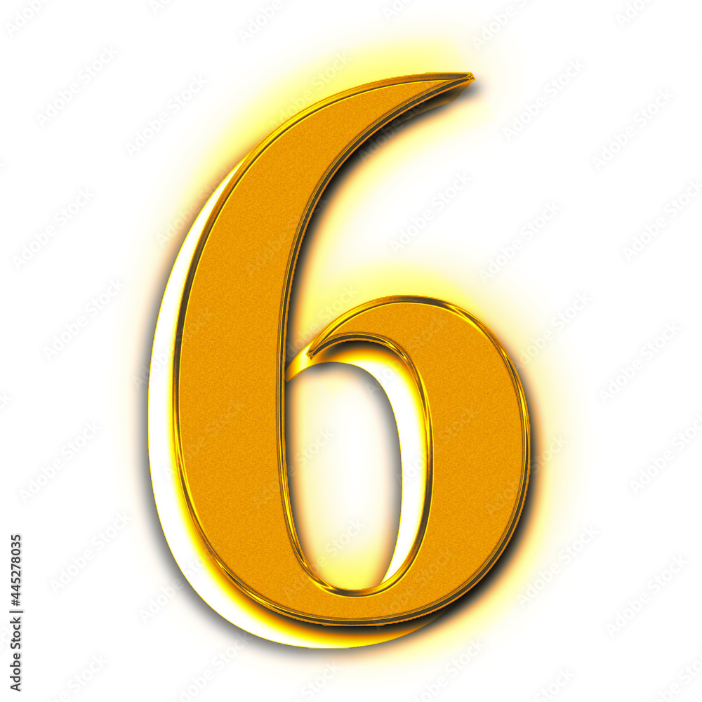 Poster 3d rendering of a golden number six symbol isolated on a white background