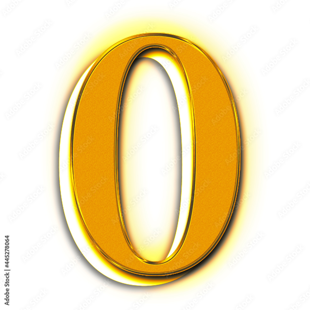 Poster 3d rendering of a golden number zero symbol isolated on a white background