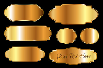 Luxury golden labels badges or emblems with glossy gold frames for logo, banner. Elegant vintage collection for your design. Vector EPS10