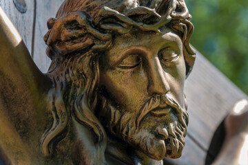 Fototapeta na wymiar The face of Jesus Christ, the Son of God. A crown of thorns on his head