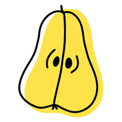 Pear sweet fruit vector isolated. Black outline and color.