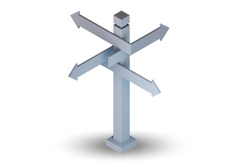 Road direction side in navigation concept - 3d rendering