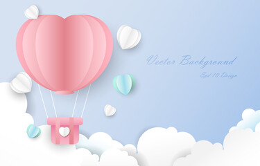 Heart balloon paper cut pink color vector cute vector.