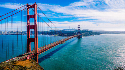 View of Golden Gate Bridge on a sunny day in San Francisco
