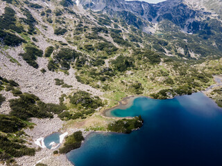 Fototapeta na wymiar Aerial view of Fish Banderitsa lake, Pirin Mountain, Bulgaria