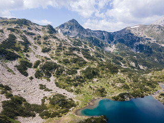 Naklejka na ściany i meble Aerial view of Fish Banderitsa lake, Pirin Mountain, Bulgaria