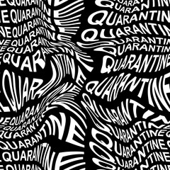 QUARANTINE word warped, distorted, repeated, and arranged into seamless pattern background. High quality illustration. Modern wavy text composition for background or surface print. Typography.