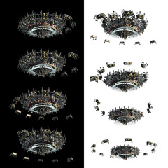 Collage of instances of UFO drones in flight © 3000ad