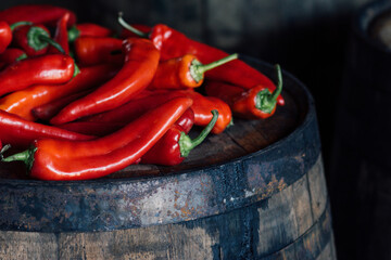 a pile of fresh red Hungarian goat horn chili peppers 