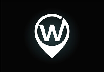 Initial W monogram letter alphabet with location icon pin sign. Font emblem. Navigation map, GPS, direction, place, compass, contact, search concept. 