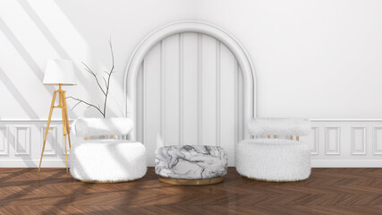 Living room with Wall Background. 3D illustration, 3D rendering