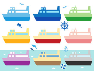 船や客船をイメージしたイラストのセット