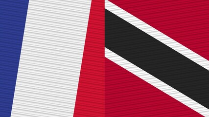 Trinidad and Tobago and France Two Half Flags Together Fabric Texture Illustration