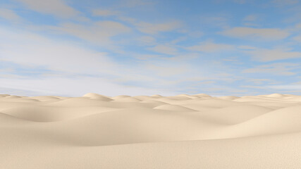 Fototapeta na wymiar Desert with sky background. 3D illustration, 3D rendering 