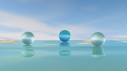 Water with sky background. 3D illustration, 3D rendering