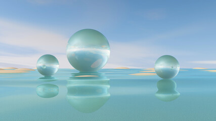 Water with sky background. 3D illustration, 3D rendering	
