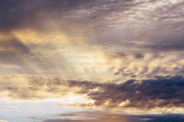 Naklejka na ściany i meble Colorful dramatic sunrise with clouds sky bright horizon burning skies