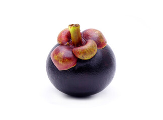 Mangosteen isolated on white background. Mangosteen (Garcinia mangostana), also known as the purple mangosteen. Famous exotic fruits from Thailand