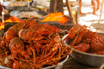 Fresh lobsters being prepared