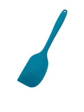 Blue Rubber Spatula For Baking Isolated On White Background.