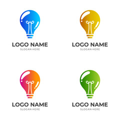 smart bulb logo template with flat colorful style