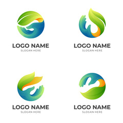 Obraz premium set health care logo, hand and leaf, logo combination with 3d colorful style