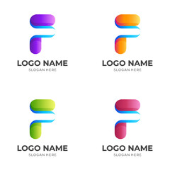 letter F logo concept with 3d colorful style