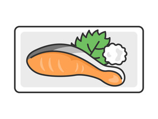 皿にのせた焼鮭のイラスト