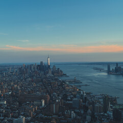 city skyline at sunset panoramic travel New York usa urban skyscraper 