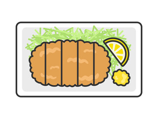 皿に盛り付けたトンカツのイラスト