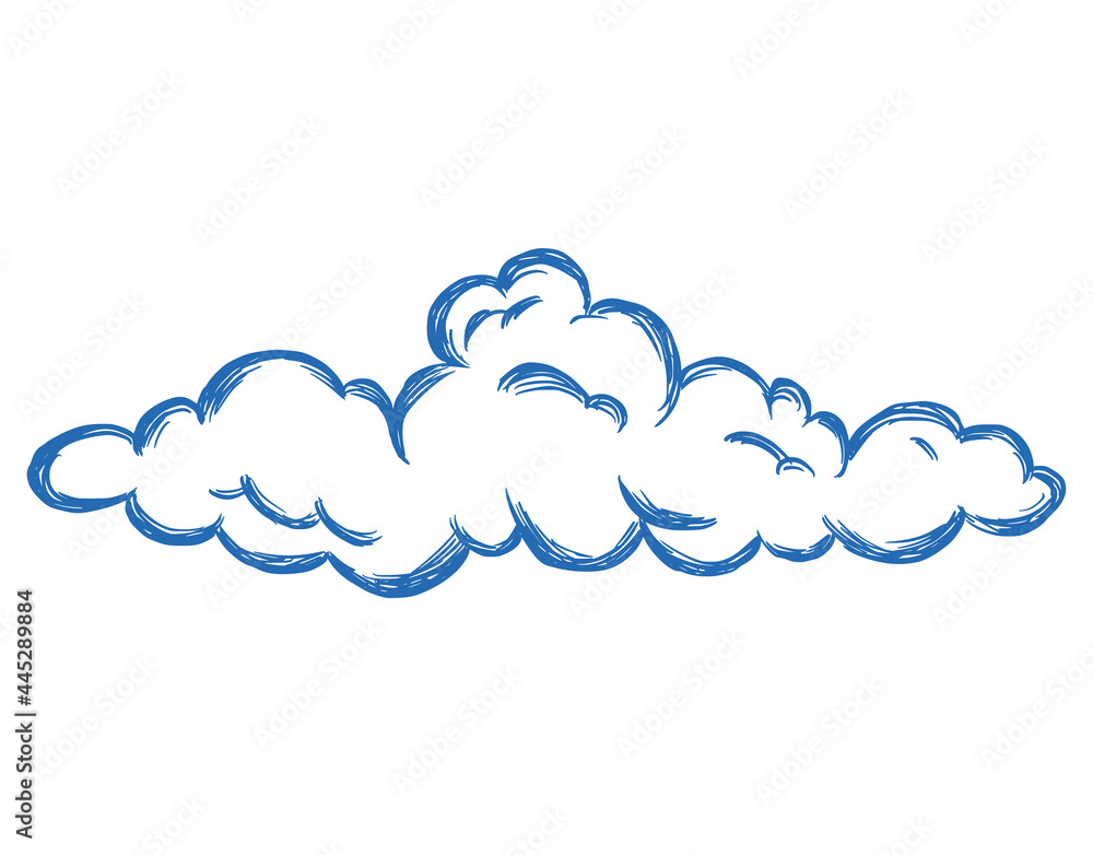 Poster hand drawn cloud set. doodle sketch style cloud. simple outline scribble draw. vector illustration.