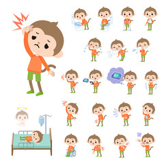 怪我や病気状態のさるの男の子のセット