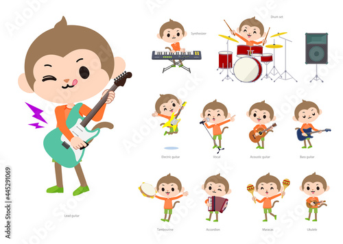 ロックンロールやポップミュージックを演奏するさるの男の子のセット Wall Mural Toyotoyo