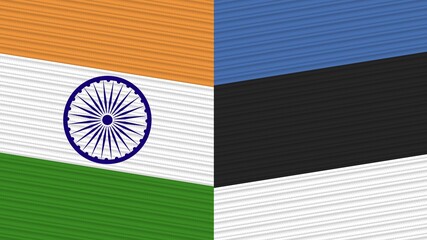 Estonia and India Two Half Flags Together Fabric Texture Illustration