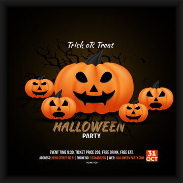 social media poster flyer invitation to celebrate halloween party.
