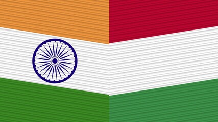 Hungary and India Two Half Flags Together Fabric Texture Illustration