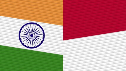 Indonesia and India Two Half Flags Together Fabric Texture Illustration