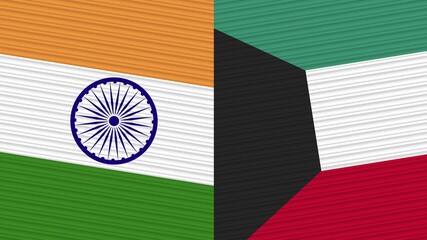 Kuwait and India Two Half Flags Together Fabric Texture Illustration