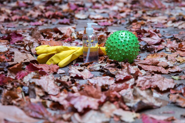 Coronavirus concept in autumn season 2021.