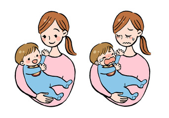 赤ちゃんを抱っこしたお母さんのイラストセット