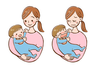 赤ちゃんを抱っこしたお母さんのイラストセット