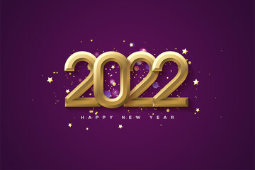 Fototapeta na wymiar Happy new year 2022 with gold numbers piled up.