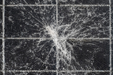 Broken solar panels ,  Solar cell glass damage.