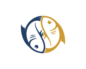 Two fish forming a yin and yang shape logo - obrazy, fototapety, plakaty