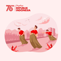 Indonesia independence day greeting card with traditional games concept illustrationPrint